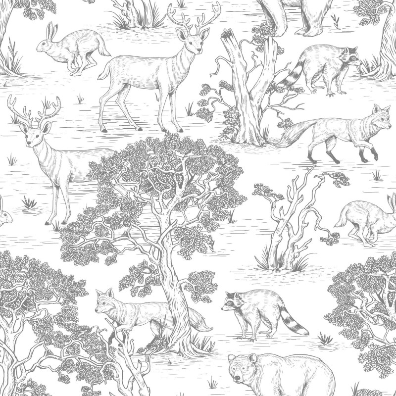 Animals white wallpaper 280x100cm