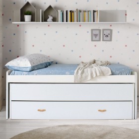 Lit gigogne 105 blanc avec deux lits + 2 tiroirs Aurora 105x190cm