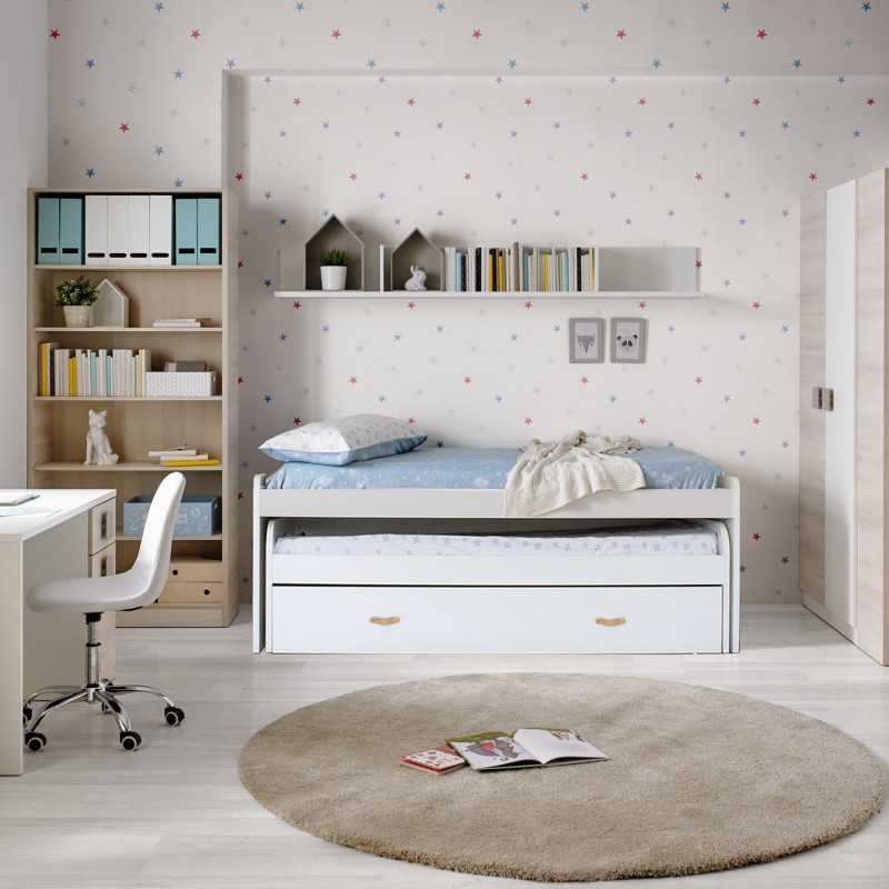 Kompaktbett 105 weiß mit zwei Betten + 2 Schubladen Aurora 105x190cm