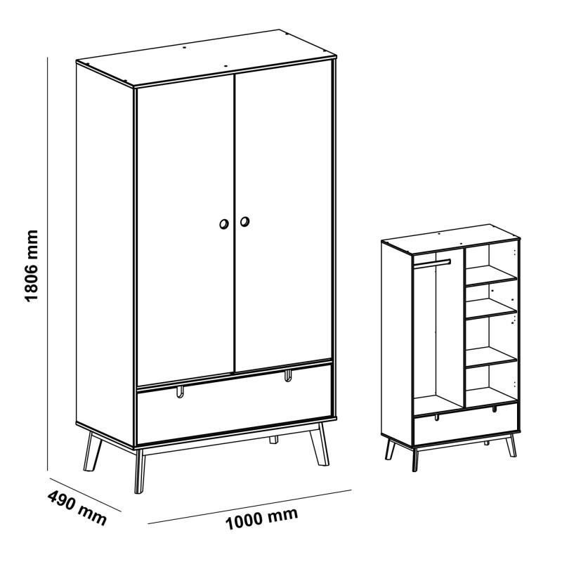 Winnie armoire 2 portes 1 tiroir 180x400x49cm