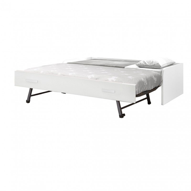 Weißes Bett + Ausziehbett mit Beine Luca 105x190cm / 105x190 cm