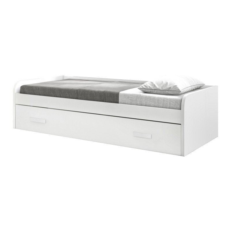 Weißes Bett + Ausziehbett mit Beine Luca 105x190cm / 90x190 cm