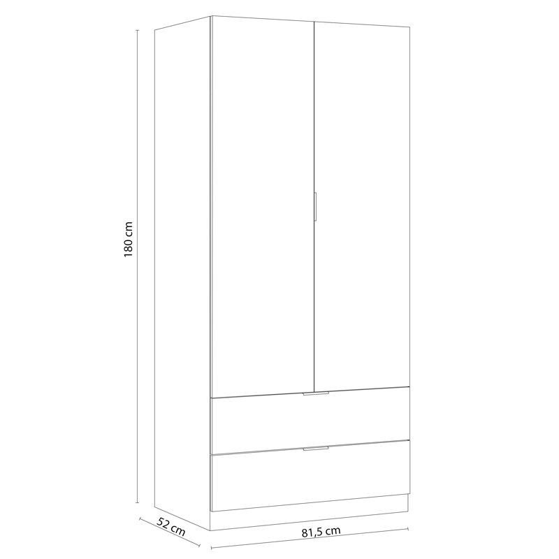Vanellope armoire 2 portes 2 tiroirs 180x81.5x52cm