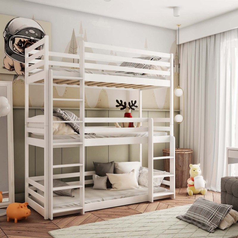 White children's triple bunk bed Sally 90x200cm