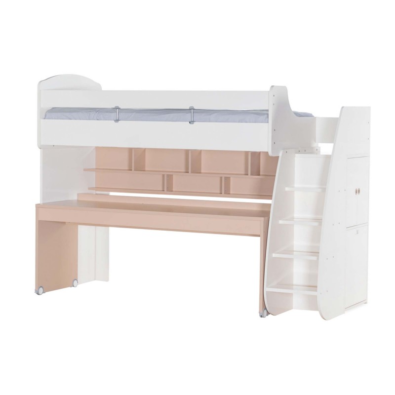 Gia high bed with desk and storage 182,7x252x107,8 cm