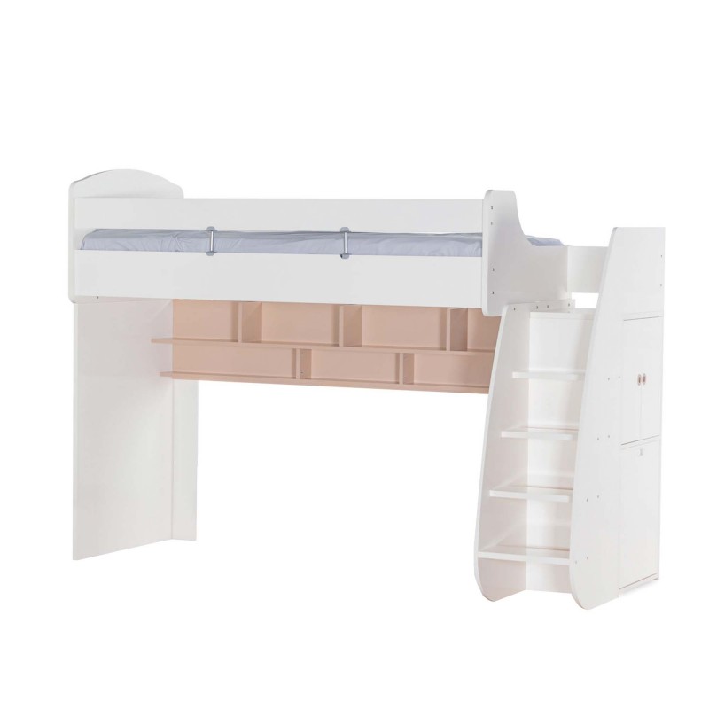 Letto alto Gia con scrivania e contenitore 182,7x252x107,8 cm