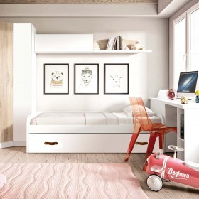 White trundle bed + pull out bed with legs Luca 90x190cm / 90x190cm