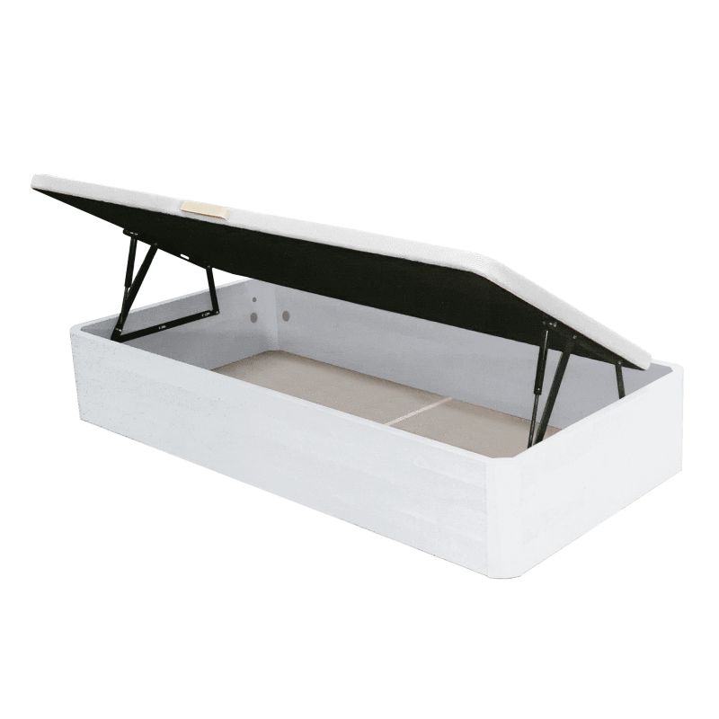 Lit coffre relevable latéral d'aggloméré blanc Nemo 90/105x190cm