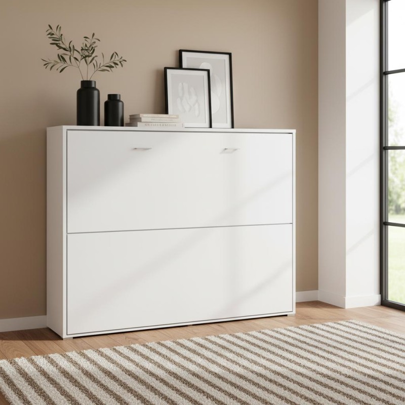 Lit escamotable aggloméré mélamine blanc Elsa 135x190cm