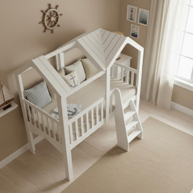 Cama alta branca Gru 223,8x209,4x110,3cm
