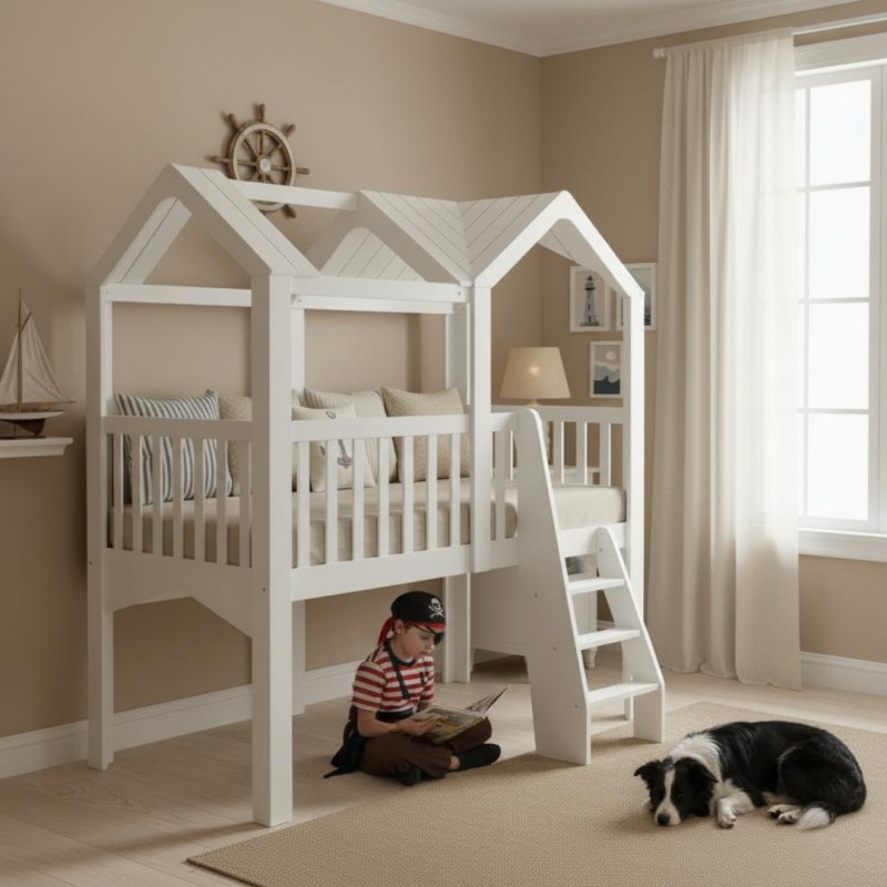 Cama alta branca Gru 223,8x209,4x110,3cm