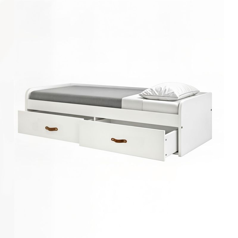 Lit gigogne + 2 tiroirs individuels blanc Elio 105x190cm