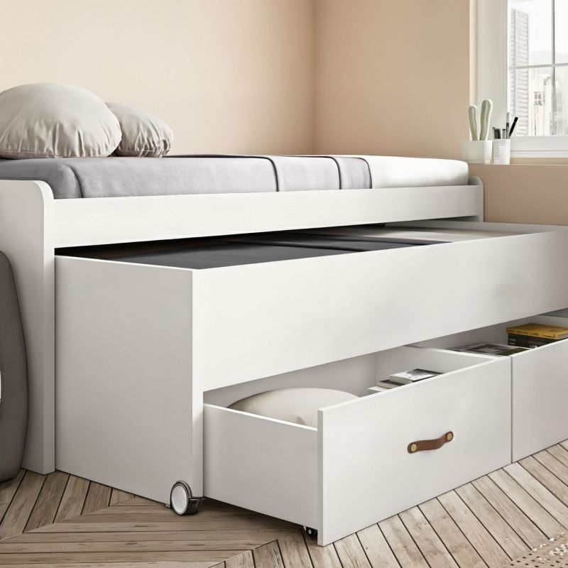 Lit compact 2 lits + 2 tiroirs individuels blanc Abu 90x200cm
