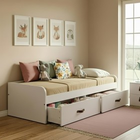 Cama nido + 2 cajones individuales blanca Elio 90x190cm