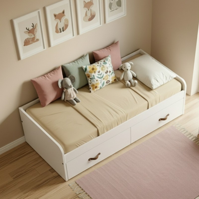 Cama nido + 2 cajones individuales blanca Elio 90x190cm