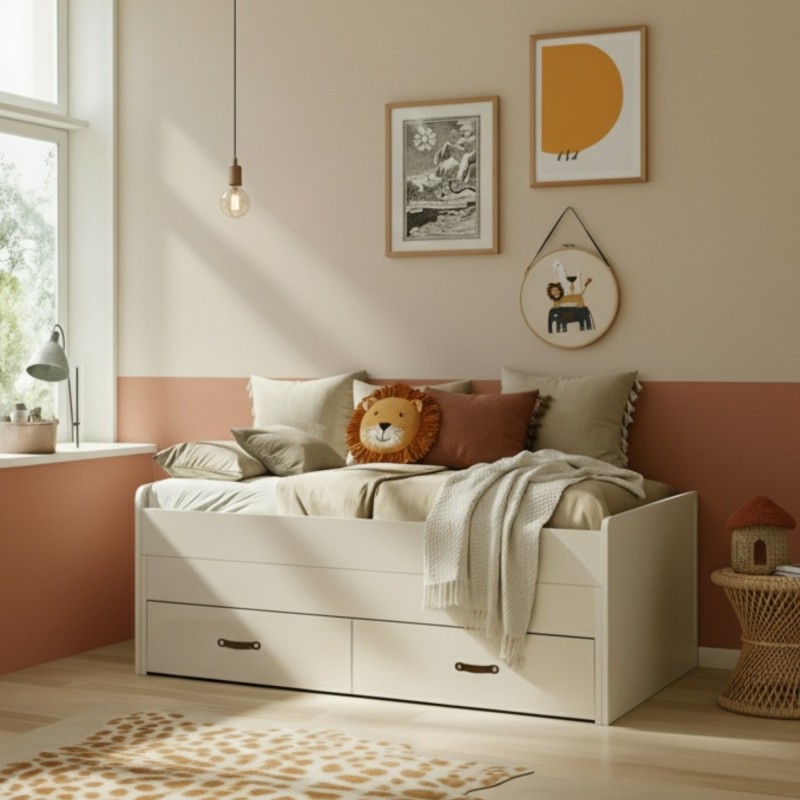 Lit compact 2 lits + 2 tiroirs individuels blanc Abu 105x200cm