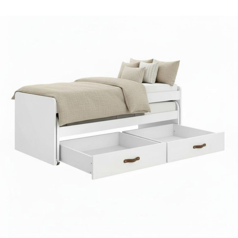 Lit compact 2 lits + 2 tiroirs individuels blanc Abu 105x200cm