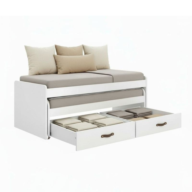 Lit compact 2 lits + 2 tiroirs individuels blanc Abu 105x200cm