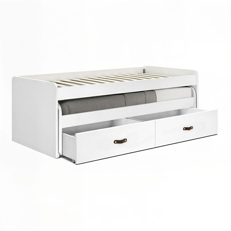 Lit compact 2 lits + 2 tiroirs individuels blanc Abu 105x200cm
