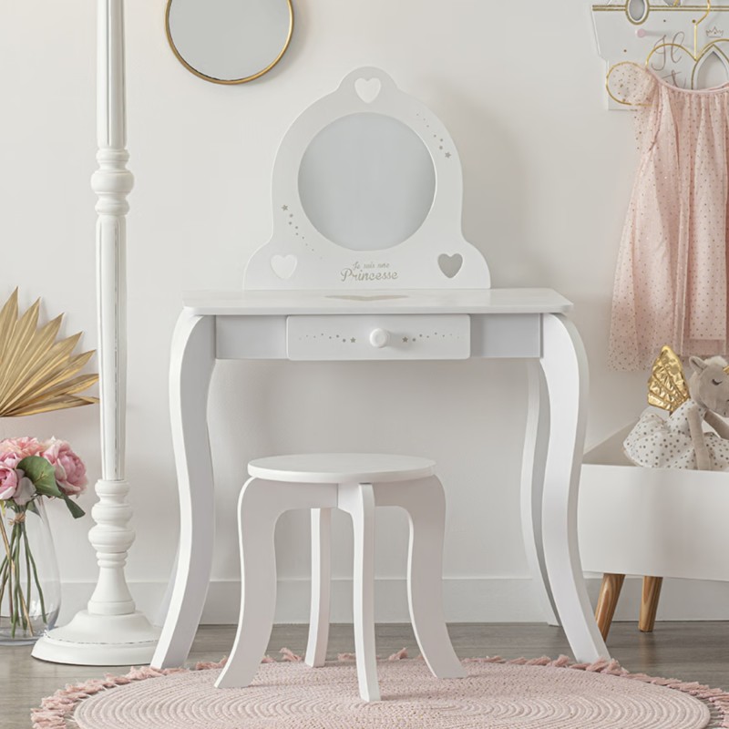 Princess Schminktisch und Hocker Tisch: 91x71,5x50,5cm Hock: 33x28øcm