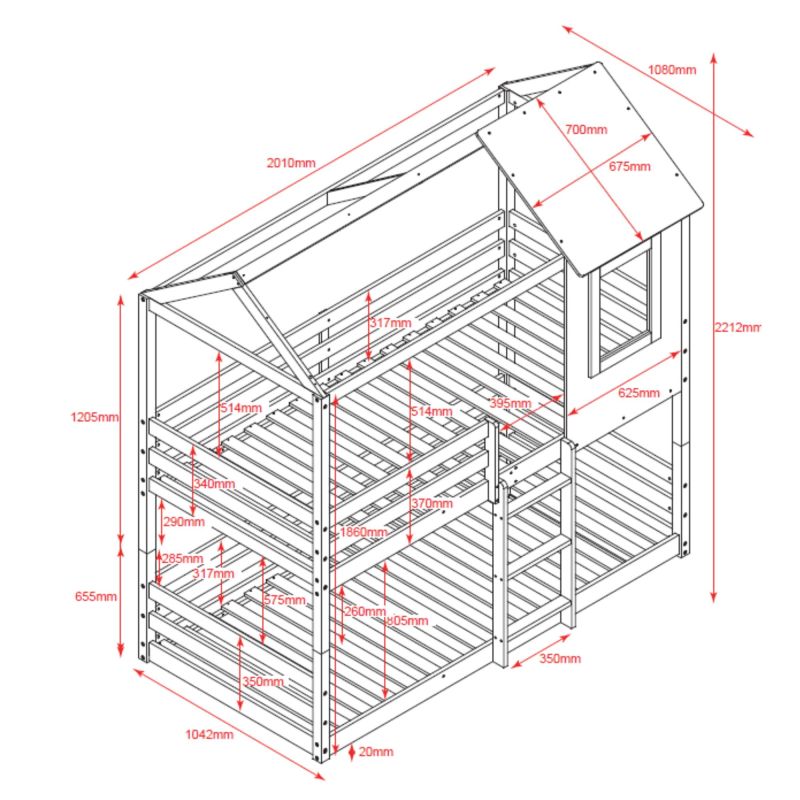 Beliche Montessori casinha divisível madeira Judy 90x190/90x190cmi 