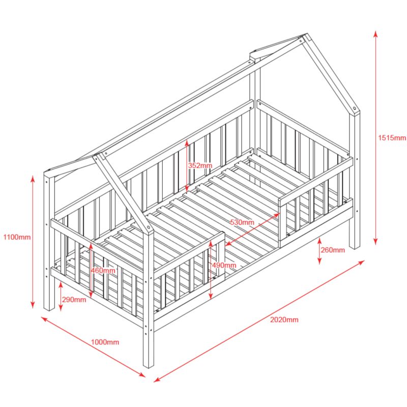Cama infantil Montessori com gradeamentos Sawyer 90x190cm