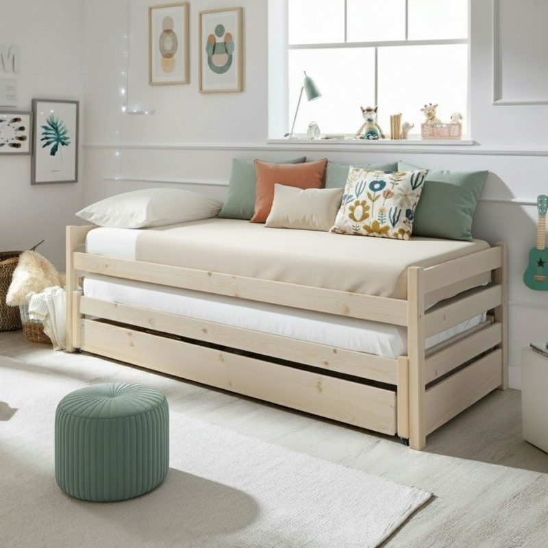 Letto triplo a nido in legno Pepa 90x200 cm