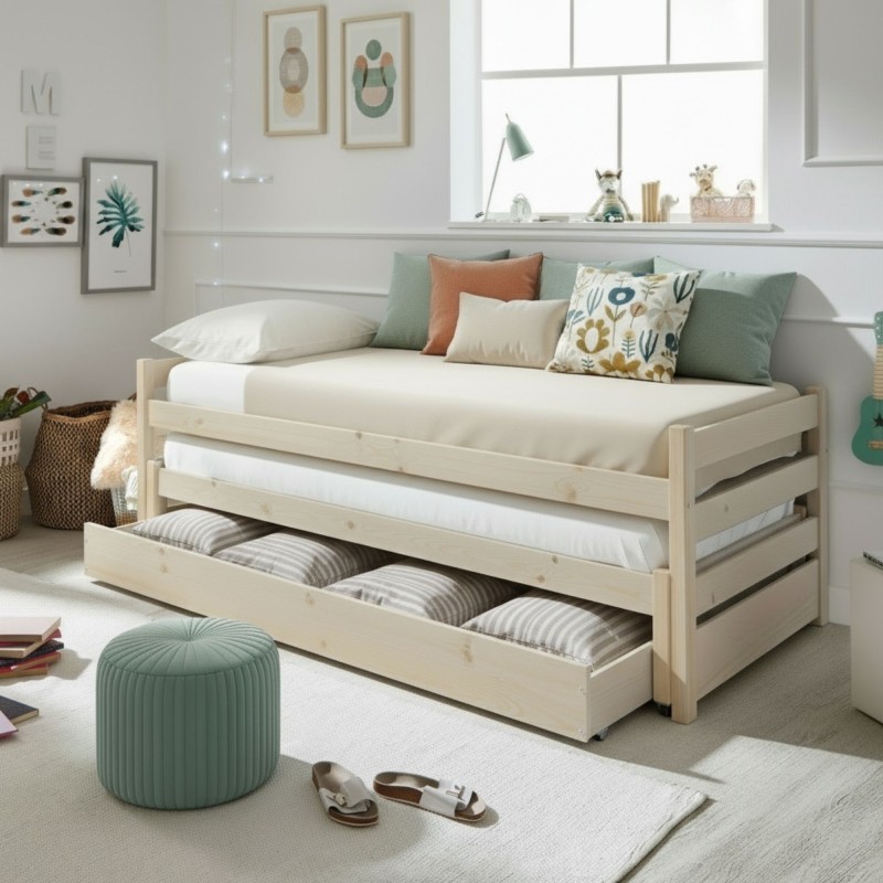 Cama tripla de madeira Pepa 90x200 cm