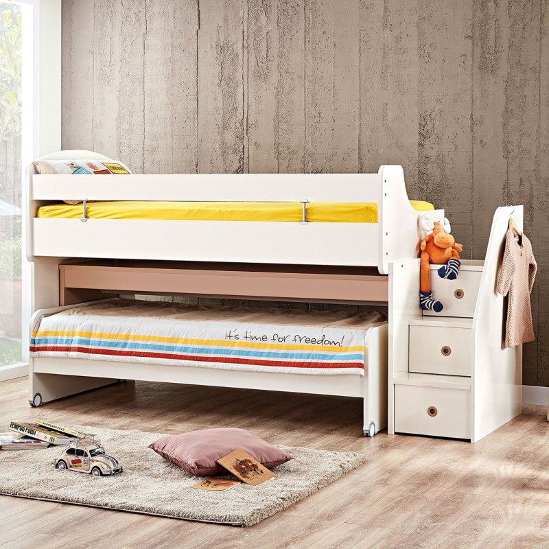 Cama midi con escritorio y cama blanca Gia 90X200/90X190cm