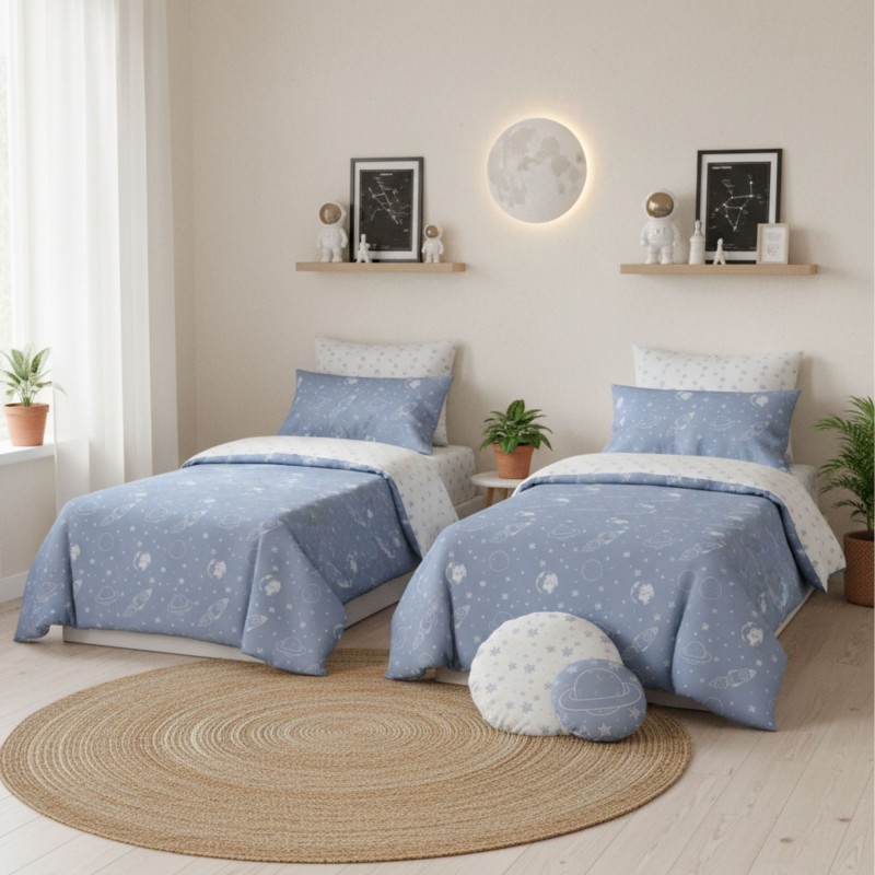 Copripiumino set 3 pezzi pack di 2 + cuscino regalo cotone 90x190cm