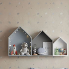 Set 3 estantes casita azul gris y blanco
