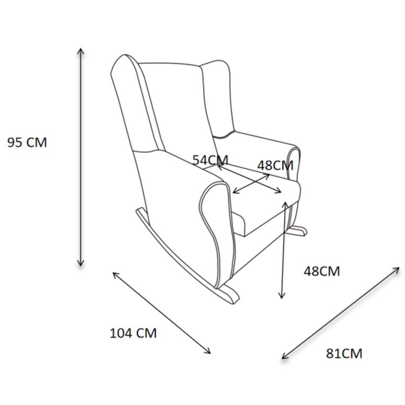 Sillón mecedora con patas madera Dolly 95x81x104cm