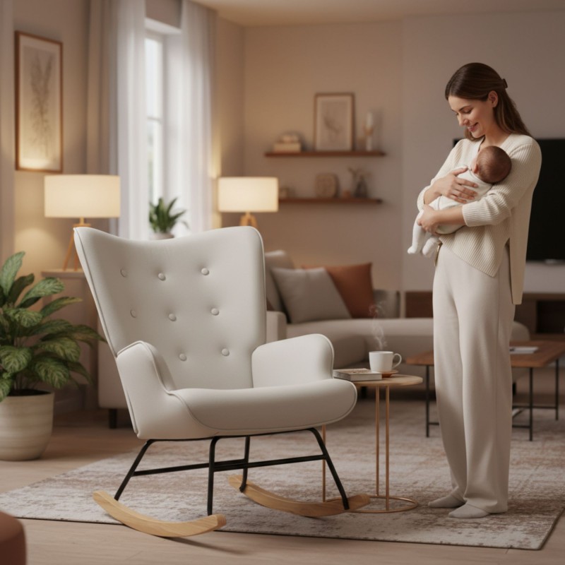 Sillón mecedora con patas madera Gabby 91x68x85cm