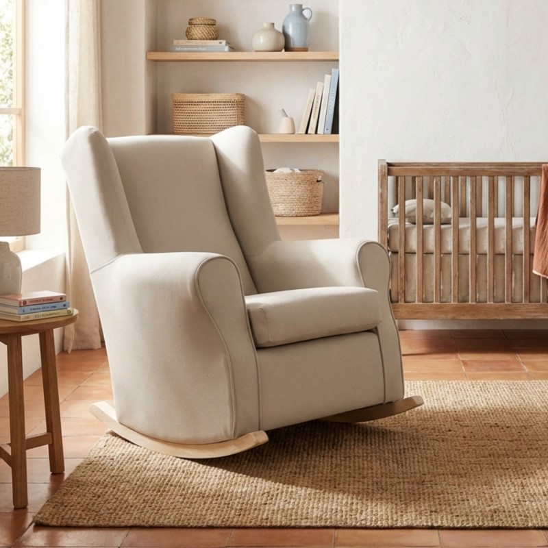 Sillón mecedora con patas madera Dolly 95x81x104cm