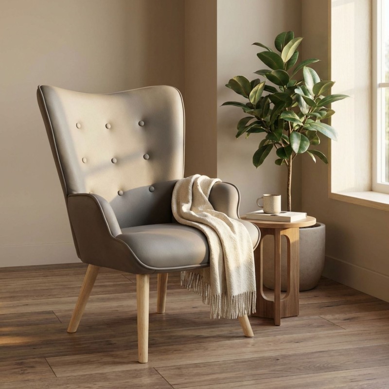 Sillón patas madera Jessie 96x66x74cm