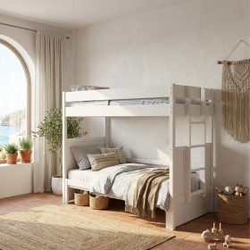 Litera con cama convertible en matrimonio madera blanco Hiro 90/180x190cm