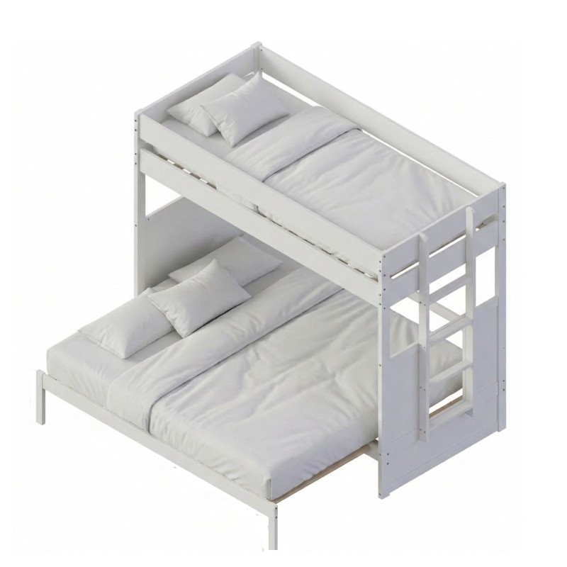 Litera con cama convertible en matrimonio madera blanco Hiro 90/180x190cm