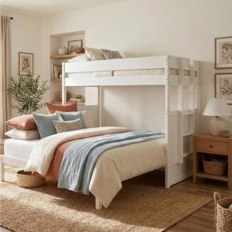 Litera con cama convertible en matrimonio madera blanco Hiro 90/180x190cm