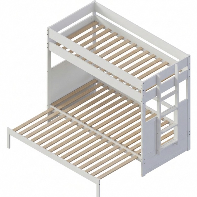 Litera con cama convertible en matrimonio madera blanco Hiro 90/180x190cm