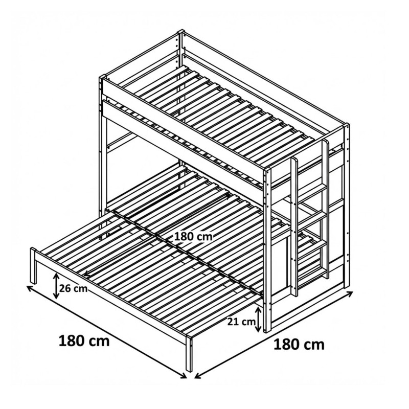 Litera con cama convertible en matrimonio madera blanco Hiro 90/180x190cm