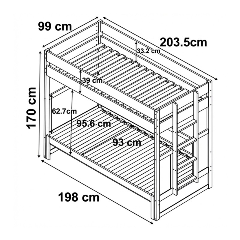 Litera con cama convertible en matrimonio madera blanco Hiro 90/180x190cm