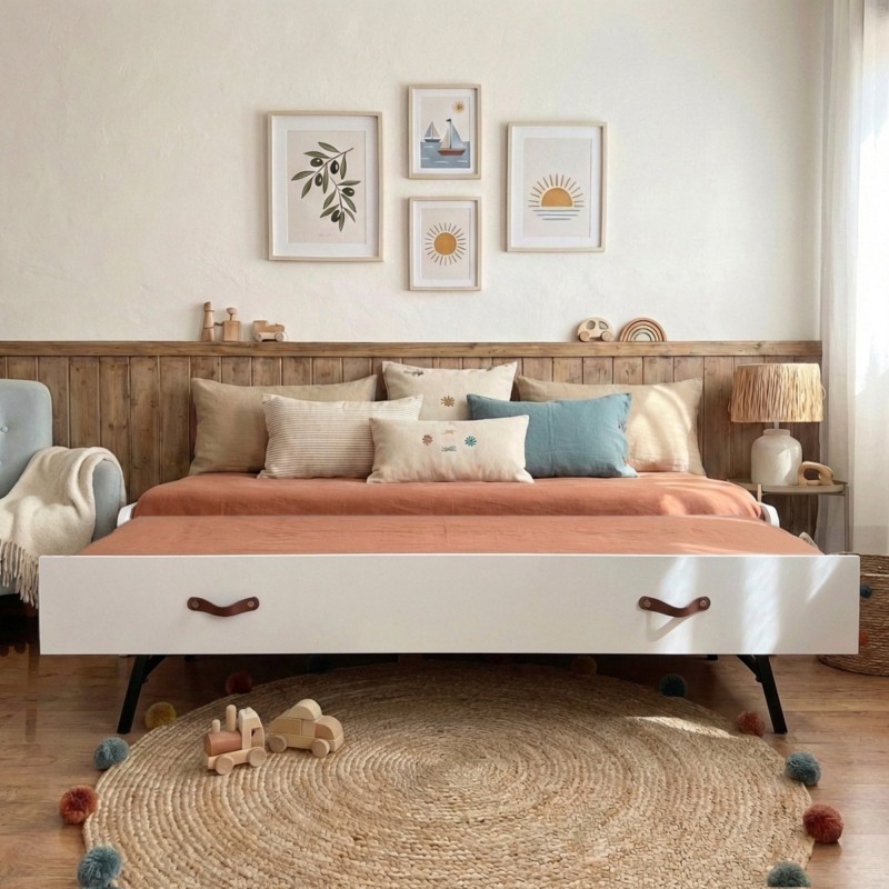 Weißes Bett + Ausziehbett mit Beine Luca 90x190cm / 90x190cm