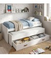 Lit gigogne 90 blanc avec deux lits + 2 tiroirs Aurora 90x200cm