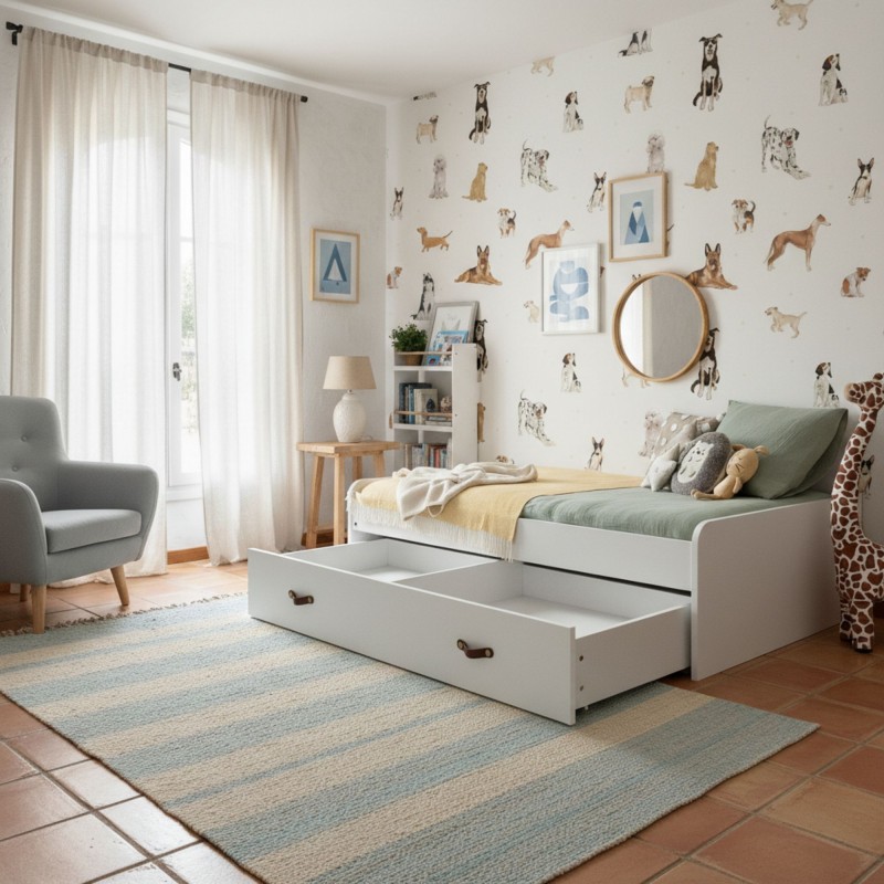 Cama blanca nido + 2 cajones Ana 90x190cm