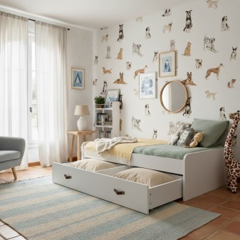 White trundle bed + 2 drawers Ana 90x190cm