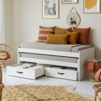 Cama compacta 2 camas + 2 cajones individuales blanca Abu 105x200cm