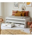 Cama compacta 2 camas + 2 cajones individuales blanca Abu 105x200cm