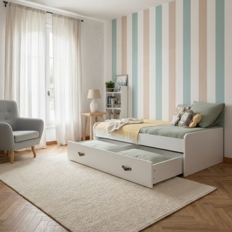 Weißes Bett + 2 Schubladen Ana 105x190cm