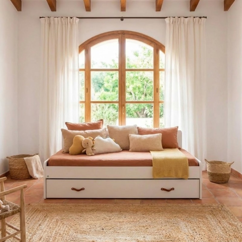 White trundle bed + pull out bed with legs Luca 105x190cm / 90x190cm
