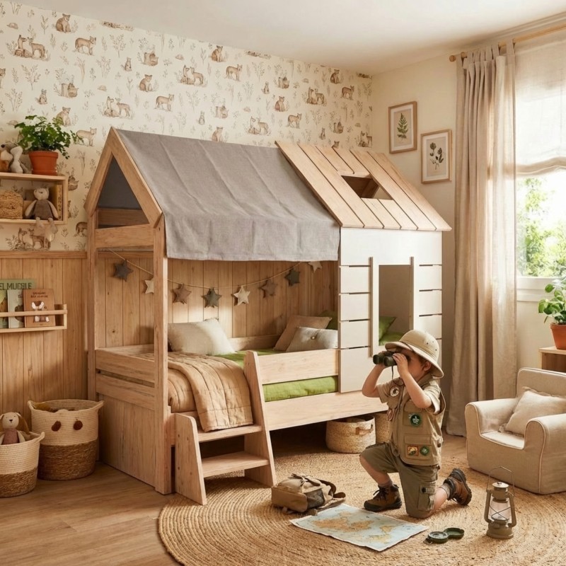 Cama infantil Montessori casita Iris Gris 90x200cm